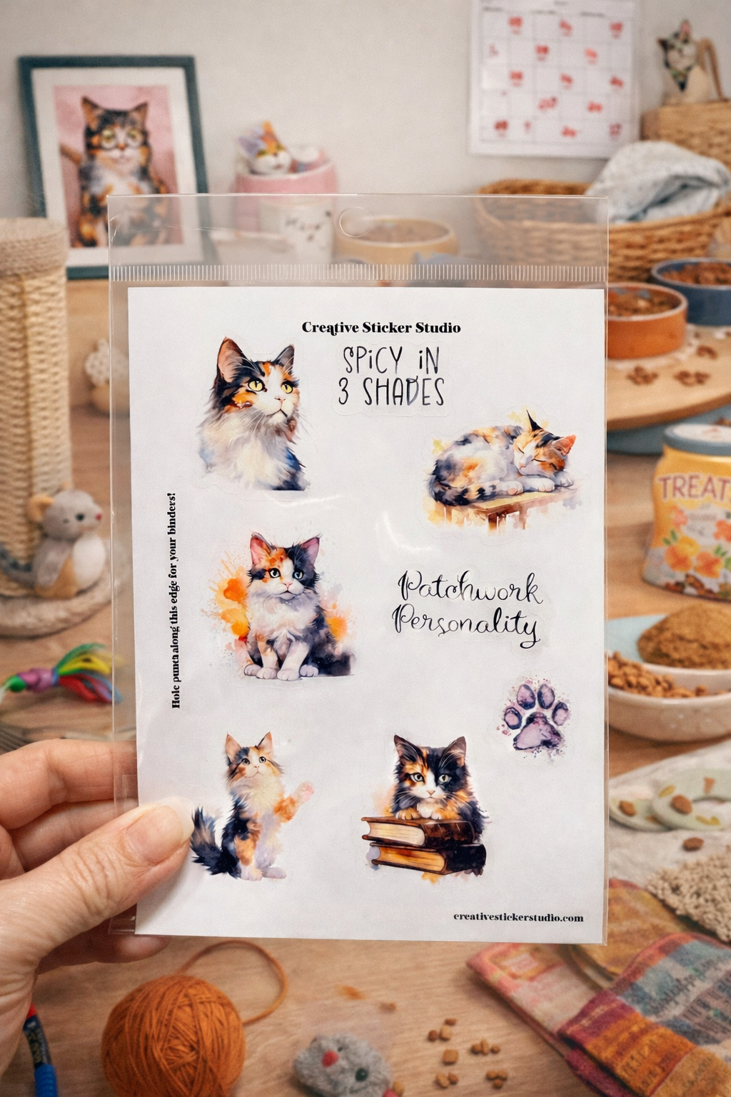 Sticker Sheet Set of 2 - Calico Kitty Cats Patchwork
