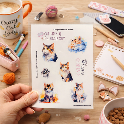 Sticker Sheet Set of 2 - Calico Kitty Cats Energy
