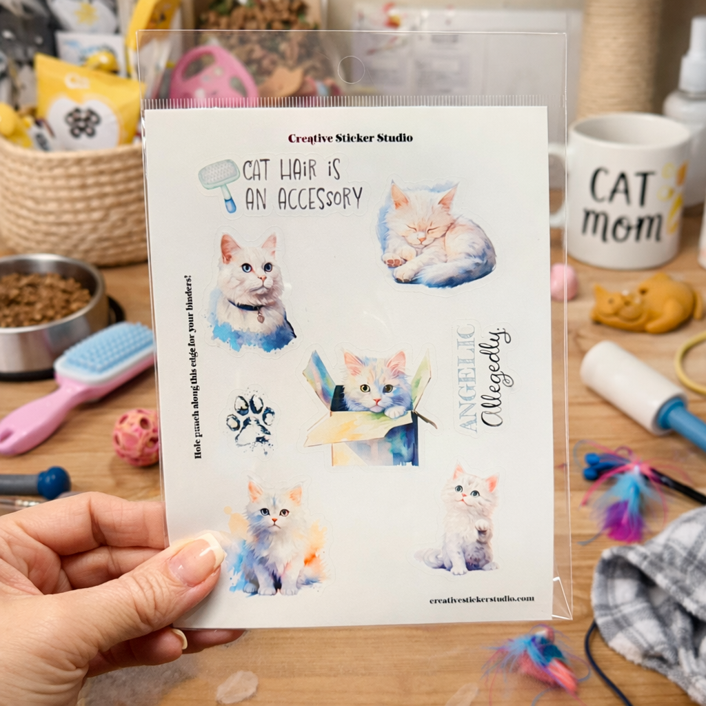 Sticker Sheet Set of 2 - White Kitty Cats Angelic