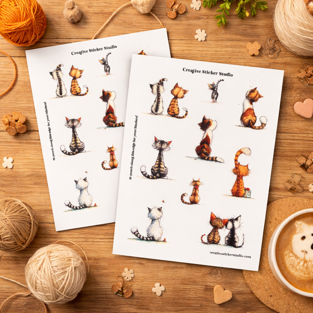 Sticker Sheet Set of 2 - Fuzzy Cats Backview