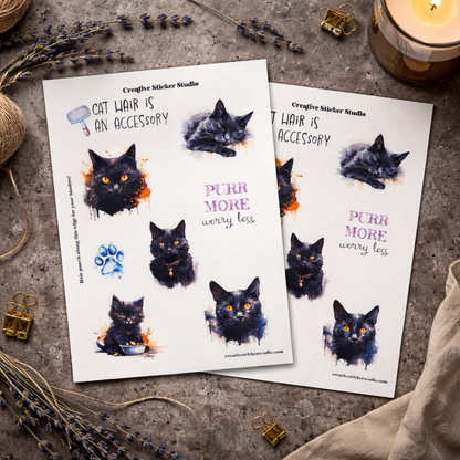 Sticker Sheet Set of 2 - Black Kitty Cats Purr