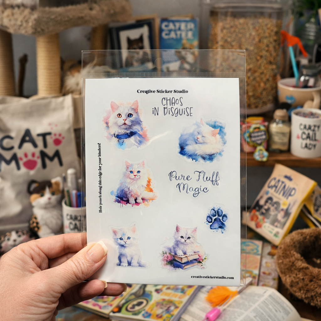 Sticker Sheet Set of 2 - White Kitty Cats Fluff