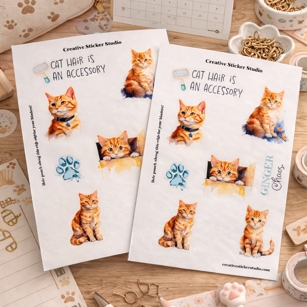 Sticker Sheet Set of 2 - Orange Kitty Cats Ginger