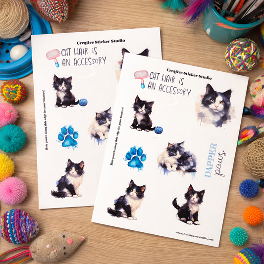 Sticker Sheet Set of 2 - Black & White Kitty Cats Dapper