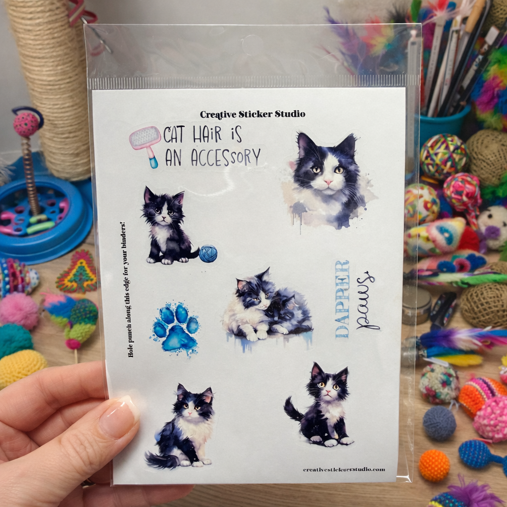 Sticker Sheet Set of 2 - Black & White Kitty Cats Dapper
