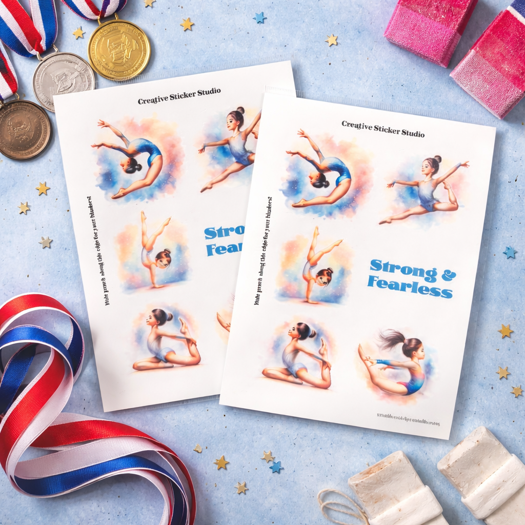 Sticker Sheet Set of 2 - Gymnast Brunette Strong