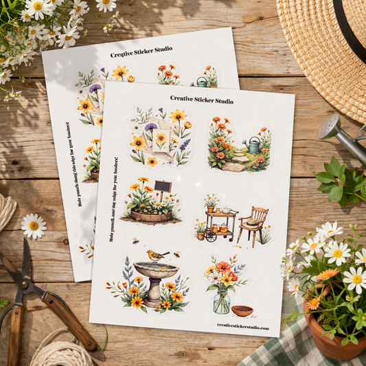 Sticker Sheet Set of 2 - Garden Therapy Floral Bird Bath