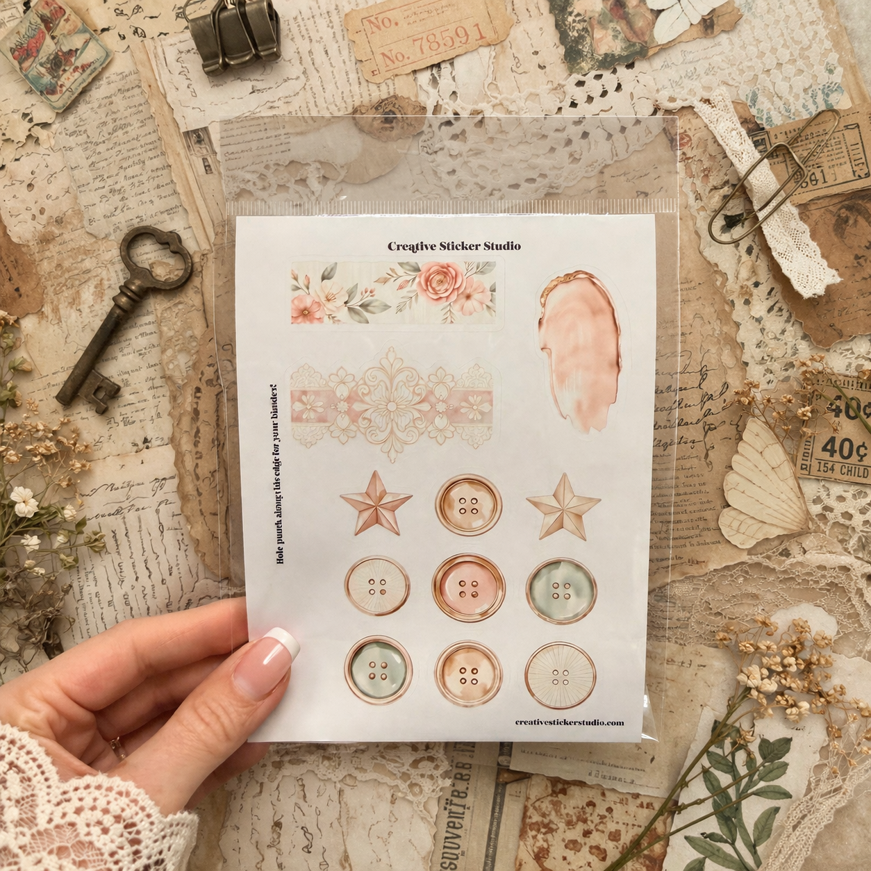Sticker Sheet Set of 2 - Grandma's Attic Junk Journal Buttons