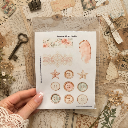 Sticker Sheet Set of 2 - Grandma's Attic Junk Journal Buttons
