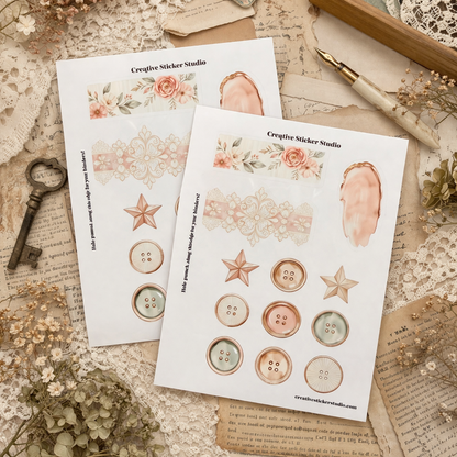 Sticker Sheet Set of 2 - Grandma's Attic Junk Journal Buttons
