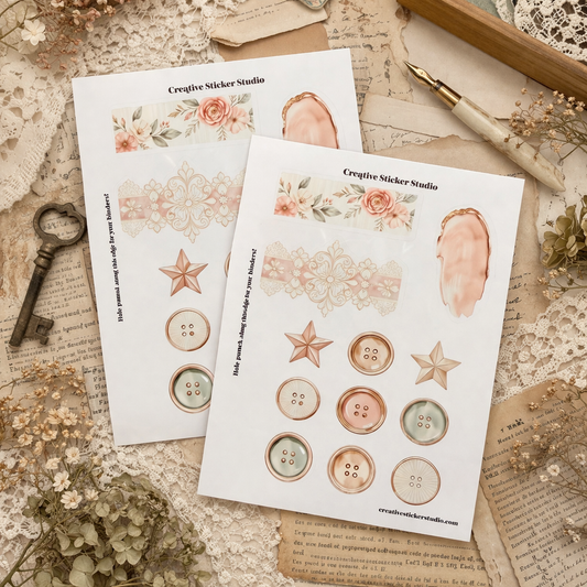 Sticker Sheet Set of 2 - Grandma's Attic Junk Journal Buttons