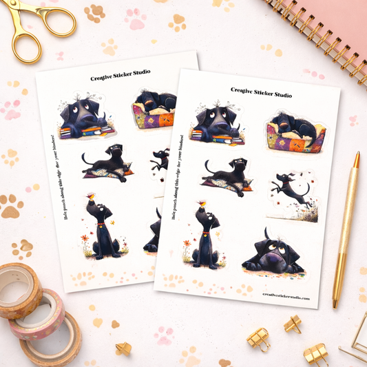 Sticker Sheet Set of 2 - Whimsical Black Dog