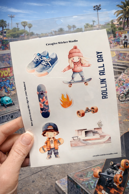 Sticker Sheet Set of 2 - Skateboarding Rollin'