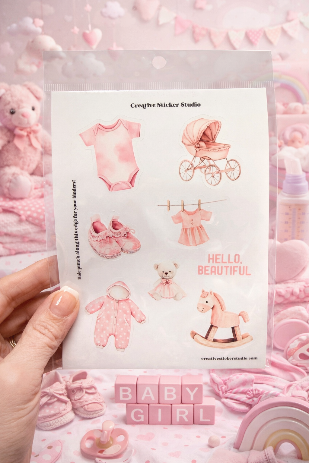 Sticker Sheet Set of 2 - Baby Girl Pink