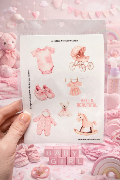 Sticker Sheet Set of 2 - Baby Girl Pink