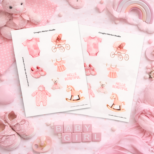 Sticker Sheet Set of 2 - Baby Girl Pink
