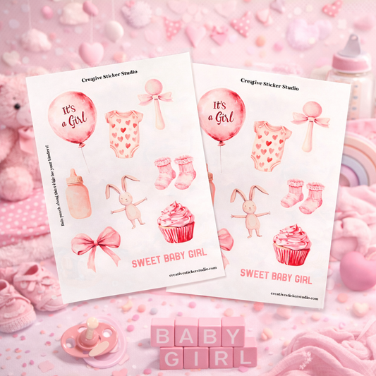 Sticker Sheet Set of 2 - Baby Girl Pink