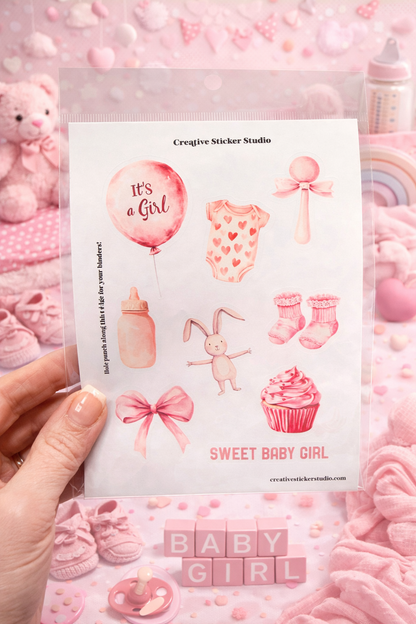 Sticker Sheet Set of 2 - Baby Girl Pink