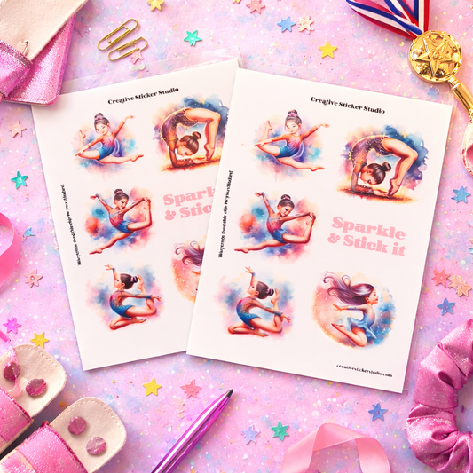 Sticker Sheet Set of 2 - Gymnast Brunette Sparkle
