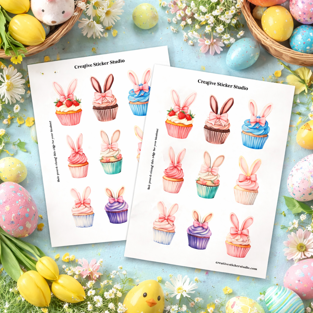 Sticker Sheet Set of 2 - Easter Bunny Cupcakes