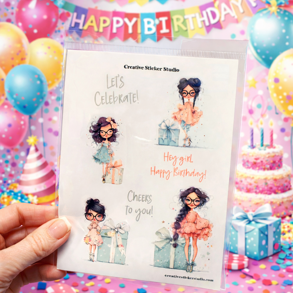 Sticker Sheet Set of 2 - Birthday Girl Brunette