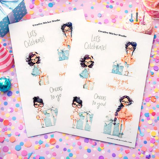 Sticker Sheet Set of 2 - Birthday Girl Brunette