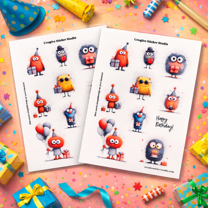 Sticker Sheet Set of 2 - Birthday Fuzzy Monsters