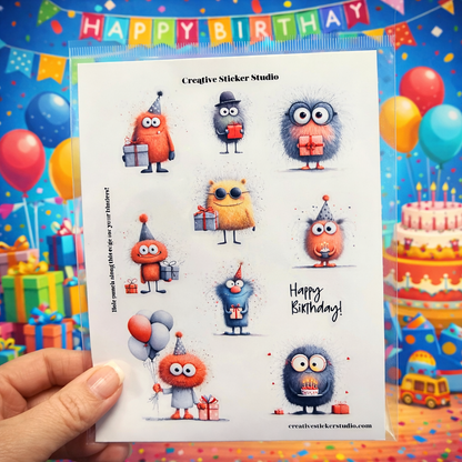 Sticker Sheet Set of 2 - Birthday Fuzzy Monsters