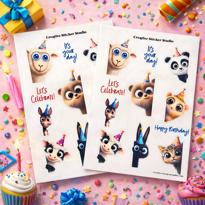 Sticker Sheet Set of 2 - Birthday Peeking Animals