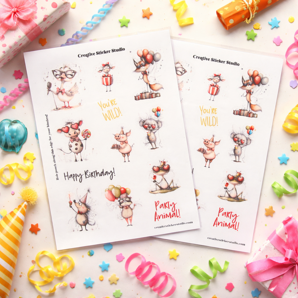 Sticker Sheet Set of 2 - Birthday Wild Party Animal – Creative Sticker ...