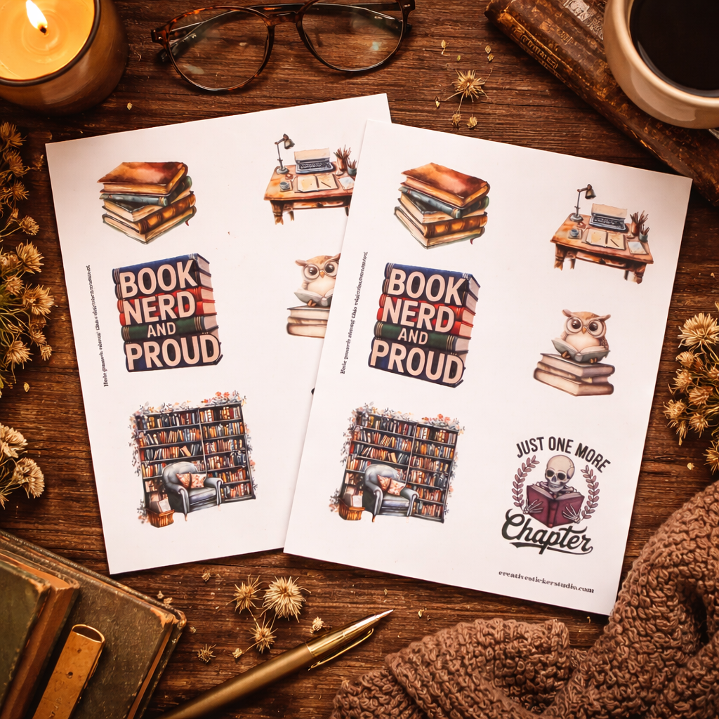 Sticker Sheet Set of 2 - Books Neutral Nerd