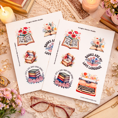 Sticker Sheet Set of 2 - Books Pink Romantic