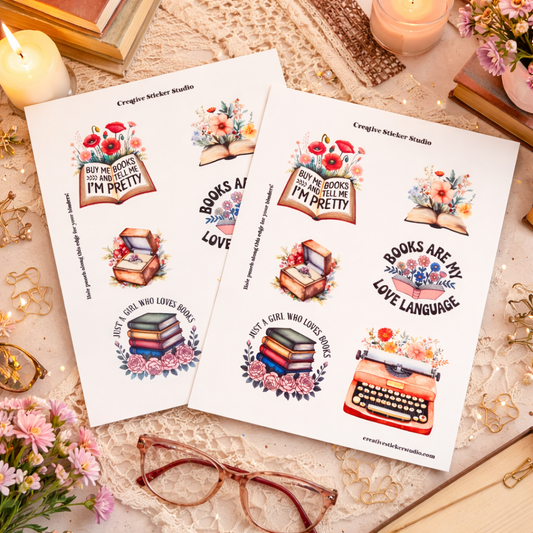 Sticker Sheet Set of 2 - Books Pink Romantic