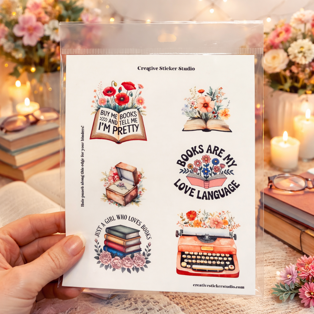 Sticker Sheet Set of 2 - Books Pink Romantic