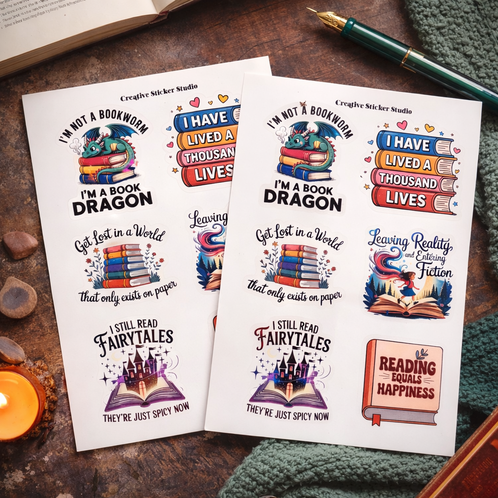 Sticker Sheet Set of 2 - Dragons & Books