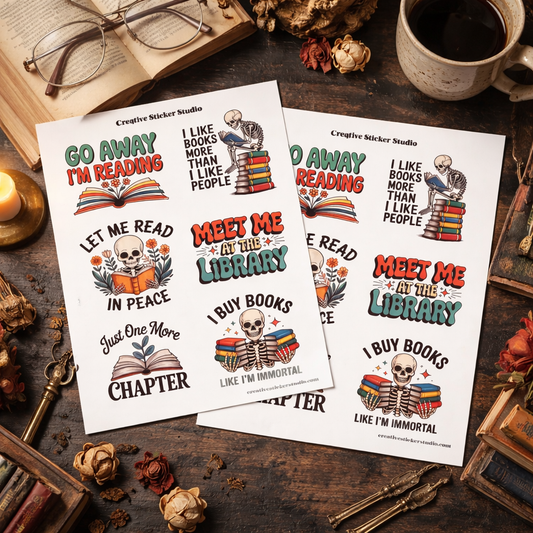 Sticker Sheet Set of 2 - Bones & Books