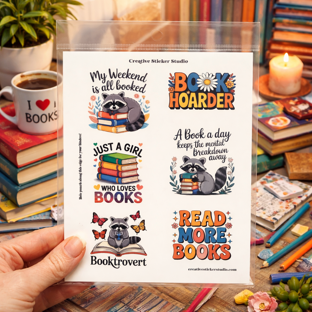 Sticker Sheet Set of 2 - Raccoon & Books
