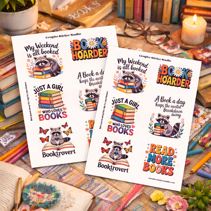Sticker Sheet Set of 2 - Raccoon & Books