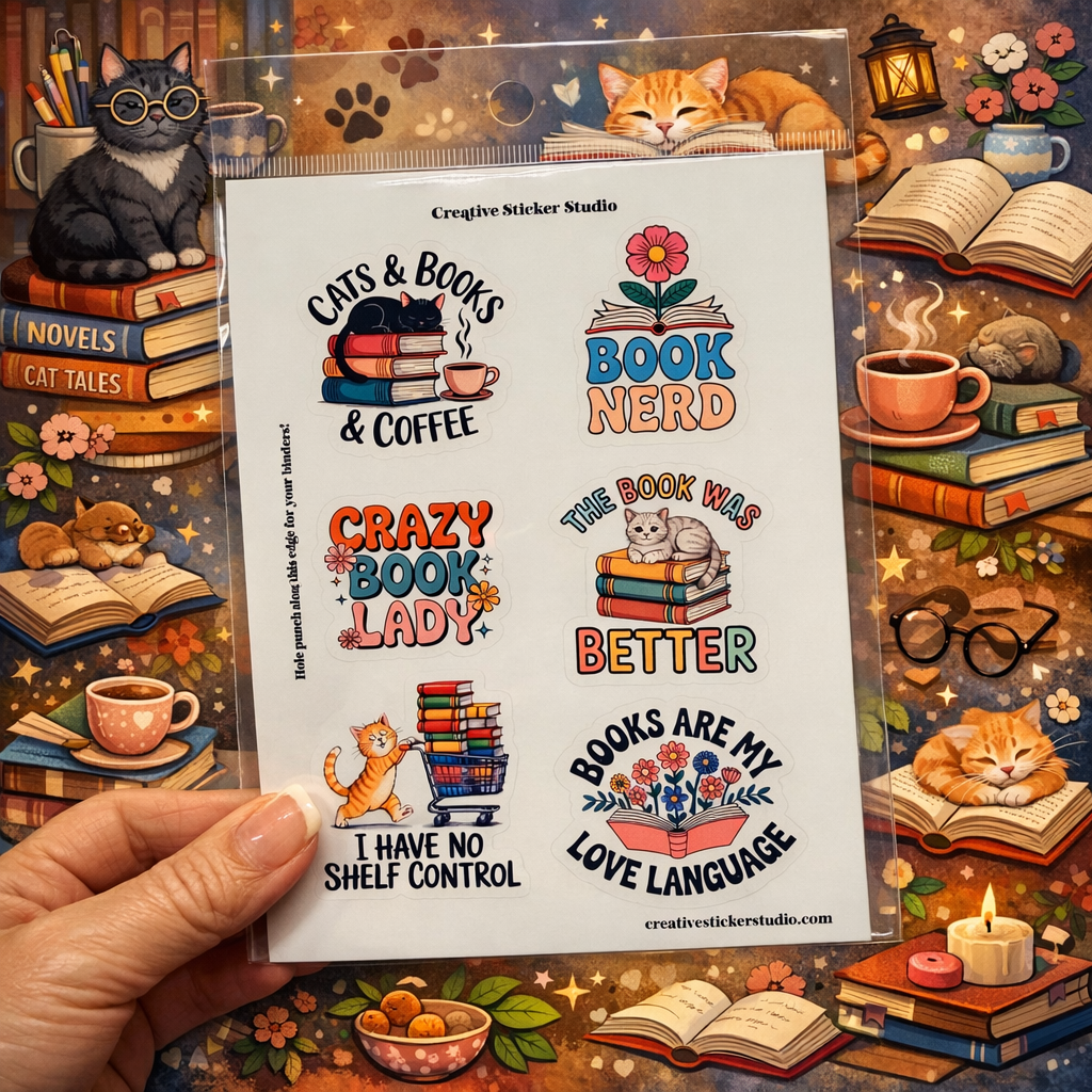 Sticker Sheet Set of 2 - Cats & Books