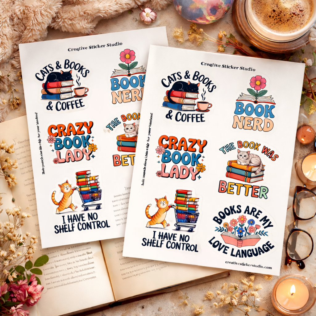 Sticker Sheet Set of 2 - Cats & Books