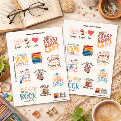 Sticker Sheet Set of 2 -Book Quotes Crazy Book Lady