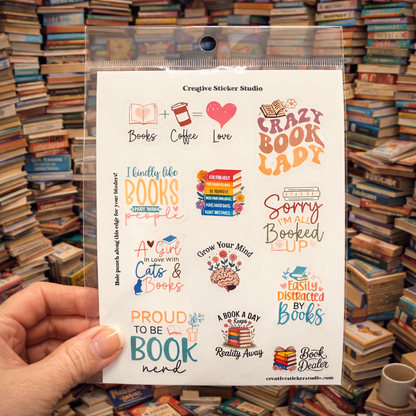 Sticker Sheet Set of 2 -Book Quotes Crazy Book Lady