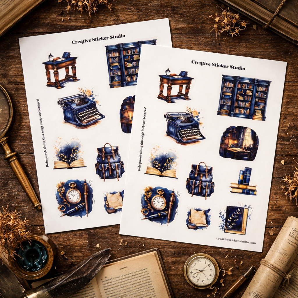Sticker Sheet Set of 2 -Navy Library