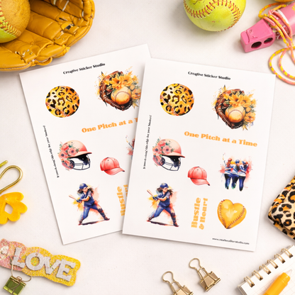 Sticker Sheet Set of 2 - Softball Hustle