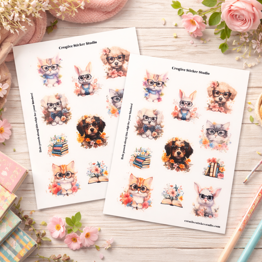 Sticker Sheet Set of 2 - Book Animal Nerds