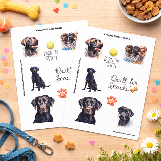 Sticker Sheet Set of 2 - Black Labs Fetch