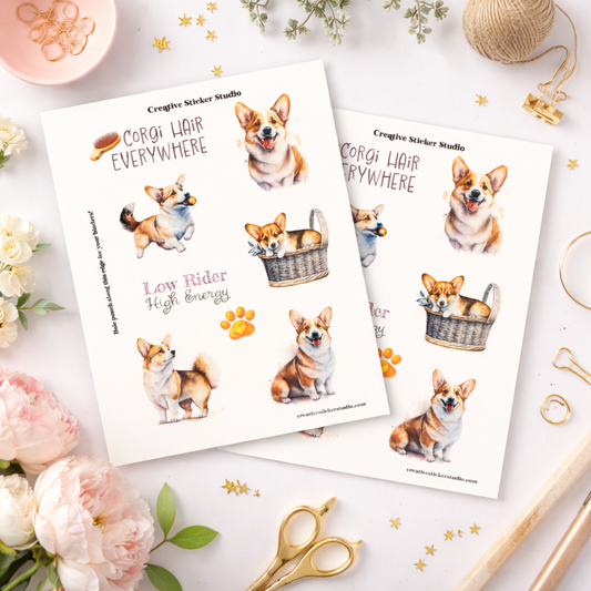 Sticker Sheet Set of 2 - Corgi Low Rider