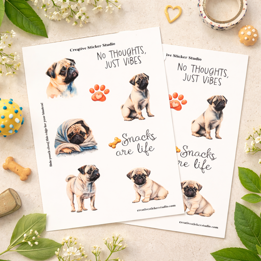 Sticker Sheet Set of 2 - Pug Vibes