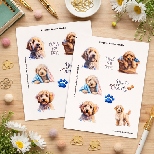 Sticker Sheet Set of 2 - Golden Doodle Curls