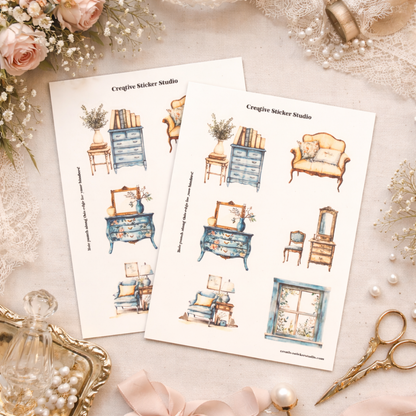 Sticker Sheet Set of 2 - French Country Aqua